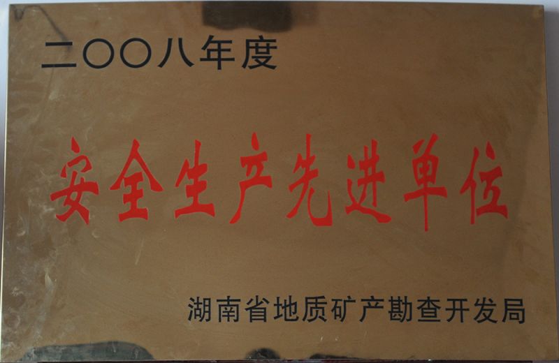 2008年度安全生產先進單位（湖南省地質礦產勘查開發局）