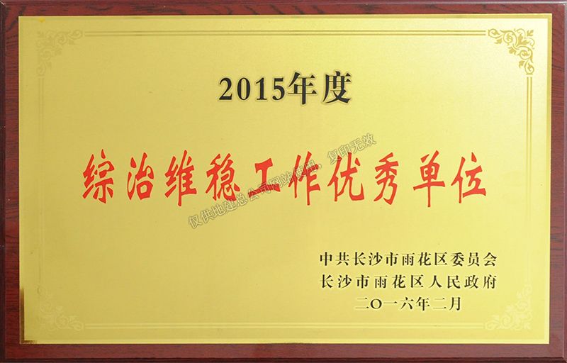 2015年度綜治維穩(wěn)工作優(yōu)秀單位